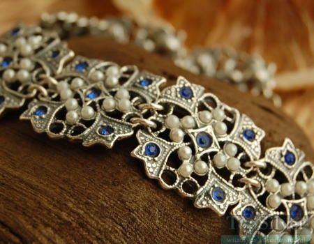 PANAMA - srebrna bransoleta z szafirami i perłami